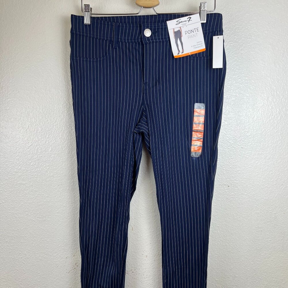 NWT 7 Seven Legging PULL ON PONTE PANT Women’s Size 8 Blue White MSRP $69